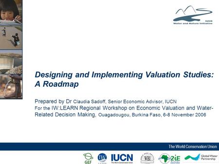 The World Conservation Union Designing and Implementing Valuation Studies: A Roadmap Prepared by Dr Claudia Sadoff, Senior Economic Advisor, IUCN For the.
