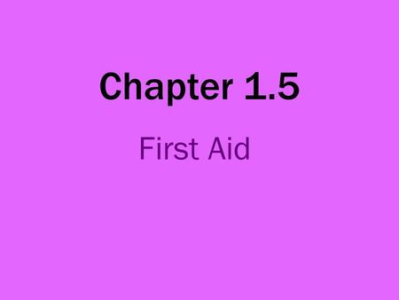 Chapter 1.5 First Aid. First Aid Principles These are known as the three Ps. To promote recovery To prevent further injury To protect the patient If you.
