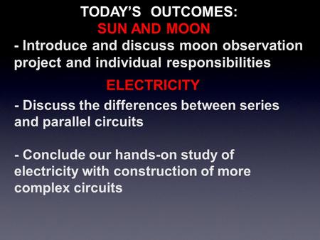 TODAY’S OUTCOMES: SUN AND MOON ELECTRICITY
