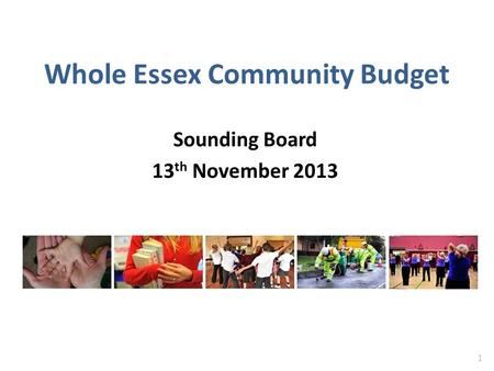 Whole Essex Community Budget Sounding Board 13 th November 2013 1.