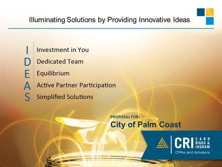 Illuminating Solutions by Providing Innovative Ideas PROPOSAL FOR: City of Palm Coast.