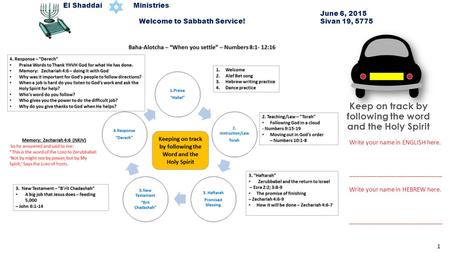 El Shaddai Ministries June 6, 2015 Welcome to Sabbath Service! Sivan 19, 5775 Write your name in ENGLISH here. ____________________________ Write your.