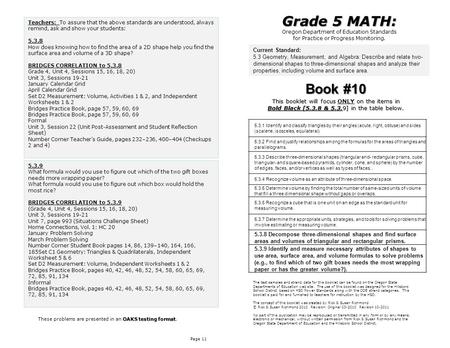 Page 11 Grade 5 MATH: Oregon Department of Education Standards for Practice or Progress Monitoring. OAKS testing format These problems are presented in.