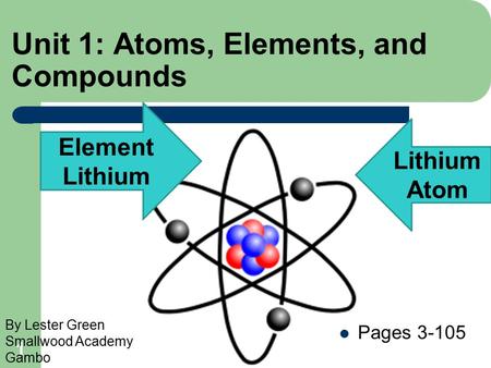 1 Unit 1: Atoms, Elements, and Compounds Pages 3-105 Lithium Atom Element Lithium By Lester Green Smallwood Academy Gambo.