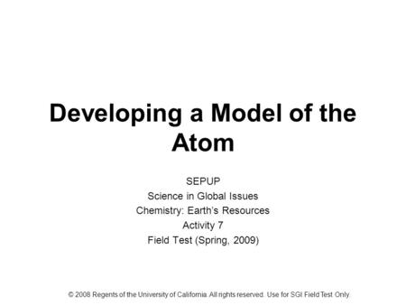 Developing a Model of the Atom