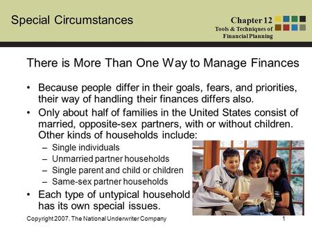 Special Circumstances Chapter 12 Tools & Techniques of Financial Planning Copyright 2007, The National Underwriter Company1 There is More Than One Way.