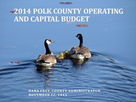 2014 POLK COUNTY OPERATING AND CAPITAL BUDGET DANA FREY, COUNTY ADMINISTRATOR NOVEMBER 12, 2013.