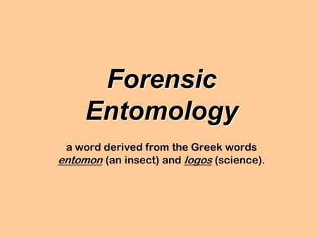 Forensic Entomology a word derived from the Greek words entomon (an insect) and logos (science).