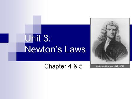 Unit 3: Newton’s Laws Chapter 4 & 5.