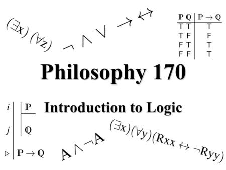 Philosophy 170 Introduction to Logic. Chapter 1: Informal Introduction.