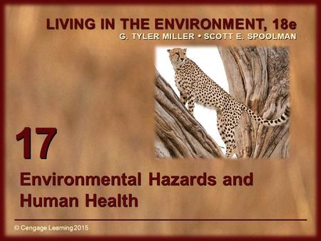 © Cengage Learning 2015 LIVING IN THE ENVIRONMENT, 18e G. TYLER MILLER SCOTT E. SPOOLMAN © Cengage Learning 2015 17 Environmental Hazards and Human Health.