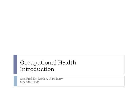 Occupational Health Introduction