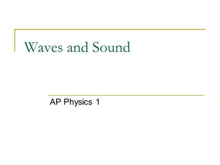 Waves and Sound AP Physics 1. What is a wave A WAVE is a vibration or disturbance in space. A MEDIUM is the substance that all SOUND WAVES travel through.