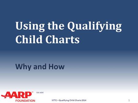 TAX-AIDE Using the Qualifying Child Charts Why and How NTTC – Qualifying Child Charts 2014 1.