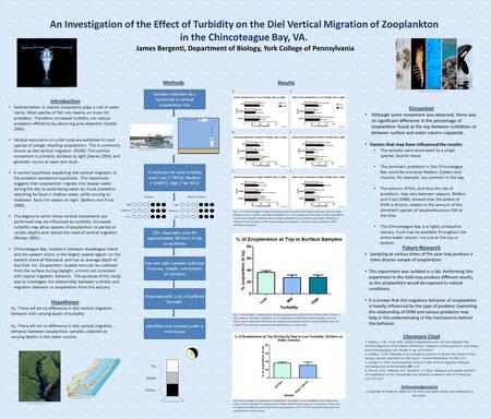 An Investigation of the Effect of Turbidity on the Diel Vertical Migration of Zooplankton in the Chincoteague Bay, VA. James Bergenti, Department of Biology,