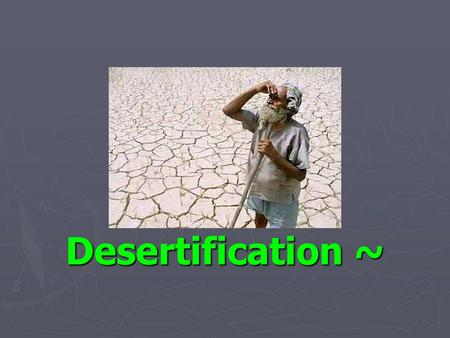 Desertification ~. What is desertification? Desertification is the process whereby productive land becomes so seriously eroded that any remaining soil.