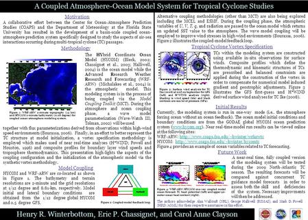 Henry R. Winterbottom, Eric P. Chassignet, and Carol Anne Clayson A Coupled Atmosphere-Ocean Model System for Tropical Cyclone Studies Motivation Methodology.