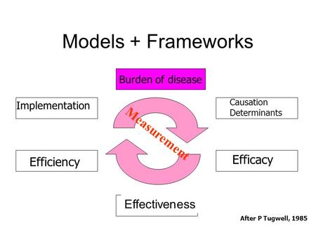 Models + Frameworks Measurement Efficacy Efficiency Effectiveness