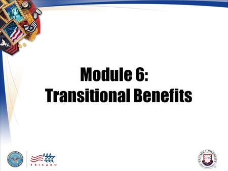 Module 6: Transitional Benefits. 2 Module Objectives After this module, you should be able to: List who may be eligible for transitional health care coverage.