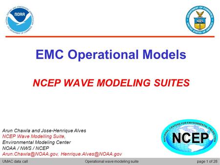 UMAC data callpage 1 of 28Operational wave modeling suite EMC Operational Models NCEP WAVE MODELING SUITES Arun Chawla and Jose-Henrique Alves NCEP Wave.