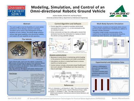 Modeling, Simulation, and Control of an Omni-directional Robotic Ground Vehicle Andrew Niedert, Richard Hill, and Nassif Rayess University of Detroit Mercy,