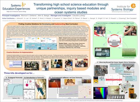 Transforming high school science education through unique partnerships, inquiry based modules and ocean systems studies Principal Investigators: Monica.