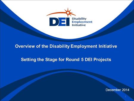 Overview of the Disability Employment Initiative Setting the Stage for Round 5 DEI Projects December 2014.