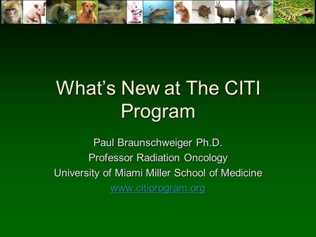 What’s New at The CITI Program Paul Braunschweiger Ph.D. Professor Radiation Oncology University of Miami Miller School of Medicine www.citiprogram.org.
