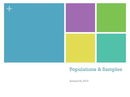 + Populations & Samples January 04, 2013. + Riddle Me This.. What is in seasons, seconds, centuries, and minutes but not in decades, years, or days? The.