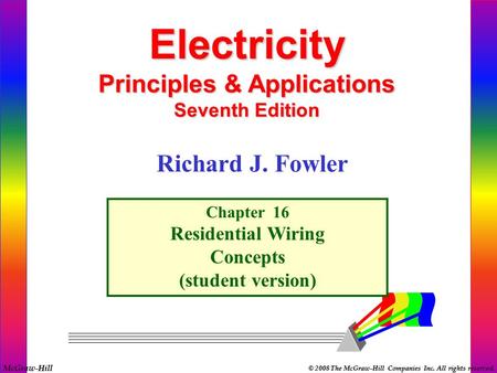 McGraw-Hill © 2008 The McGraw-Hill Companies Inc. All rights reserved. Electricity Principles & Applications Seventh Edition Richard J. Fowler Chapter.