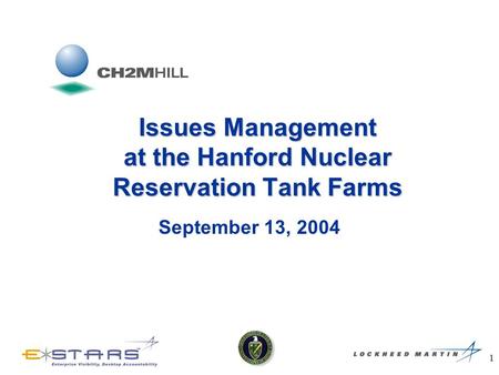 1 Issues Management at the Hanford Nuclear Reservation Tank Farms September 13, 2004.