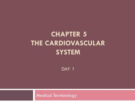 Chapter 5 The Cardiovascular System Day 1