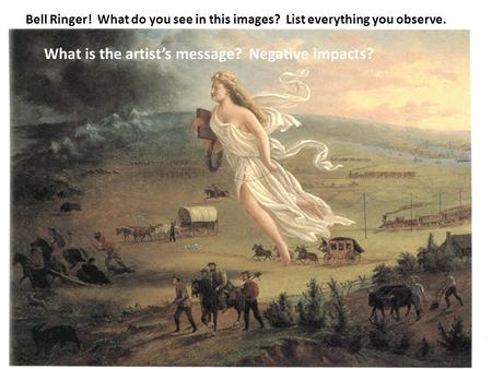 Bell Ringer! What do you see in this images? List everything you observe. What is the artist’s message? Negative impacts?