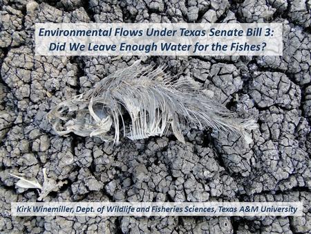 Environmental Flows Under Texas Senate Bill 3: Did We Leave Enough Water for the Fishes? Kirk Winemiller, Dept. of Wildlife and Fisheries Sciences, Texas.