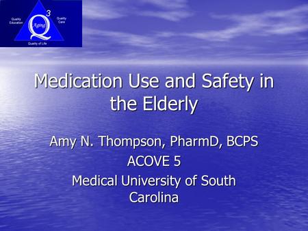 Medication Use and Safety in the Elderly