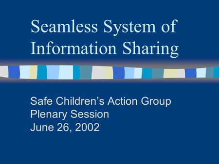 Seamless System of Information Sharing Safe Children’s Action Group Plenary Session June 26, 2002.