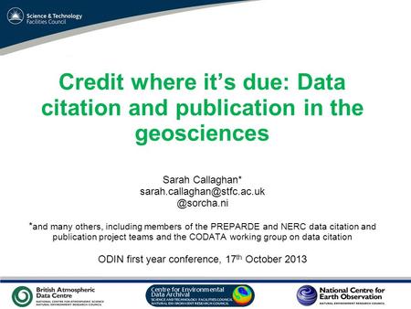 VO Sandpit, November 2009 Credit where it’s due: Data citation and publication in the geosciences Sarah