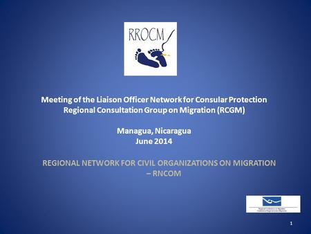 Meeting of the Liaison Officer Network for Consular Protection Regional Consultation Group on Migration (RCGM) Managua, Nicaragua June 2014 REGIONAL NETWORK.