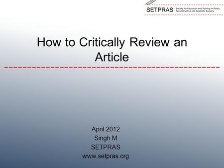 How to Critically Review an Article