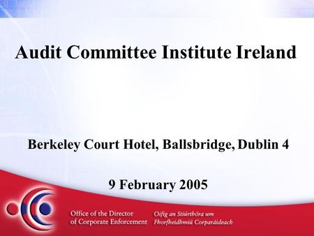 Audit Committee Institute Ireland Berkeley Court Hotel, Ballsbridge, Dublin 4 9 February 2005.