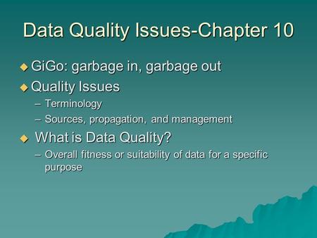 Data Quality Issues-Chapter 10