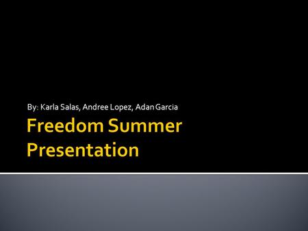 By: Karla Salas, Andree Lopez, Adan Garcia.  Freedom Summer was the campaign that started in June of 1964 to get as many African Americans as possible.