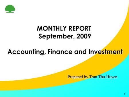 1 MONTHLY REPORT September, 2009 Accounting, Finance and Investment Prepared by Tran Thu Huyen.