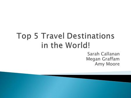 Sarah Callanan Megan Graffam Amy Moore.  We created a web page designed to inform users about our top five travel destinations. We provided information.