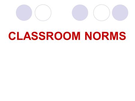 CLASSROOM NORMS. Norms Standards, models, or patterns of group or organizational behavior.