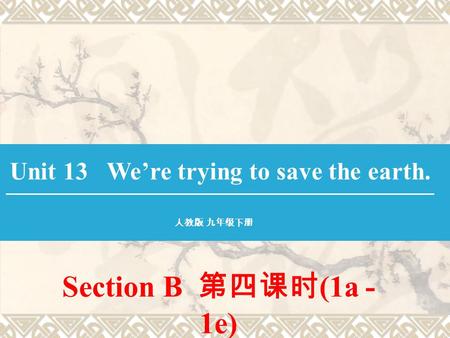 Section B 第四课时 (1a - 1e) Unit 13 We’re trying to save the earth. 人教版 九年级下册.