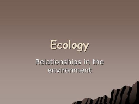 Ecology Relationships in the environment. Vocabulary of Ecology Ecology- The study of the interaction between organisms and between organisms and their.
