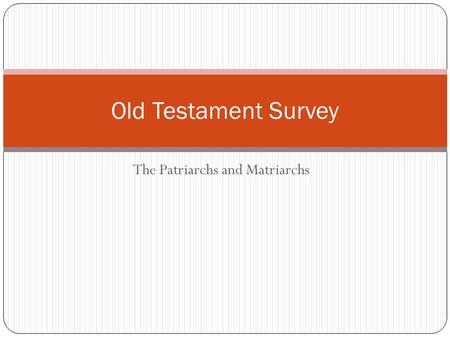 The Patriarchs and Matriarchs Old Testament Survey.