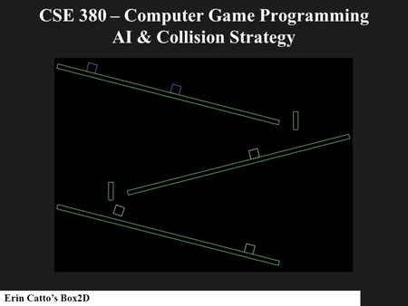 CSE 380 – Computer Game Programming AI & Collision Strategy Erin Catto’s Box2D.