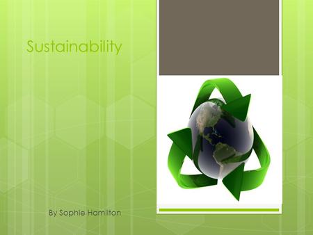 Sustainability By Sophie Hamilton. Introduction Hi Room 8, this is my project on sustainability. This project is about keeping our environment safe, healthy.